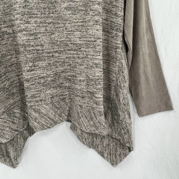 LOGO by Lori Goldstein Knit Sweater Jacket SZ L Drapey Grey Faux Suede Sleeves - Picture 5 of 6